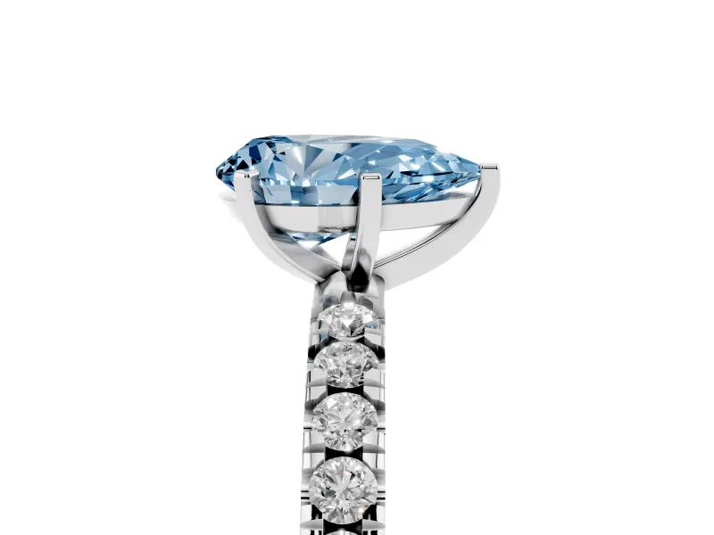 Fancy Blue Pear Cut Diamond Pavé Band Solitaire Set in Platinum with Prong Setting