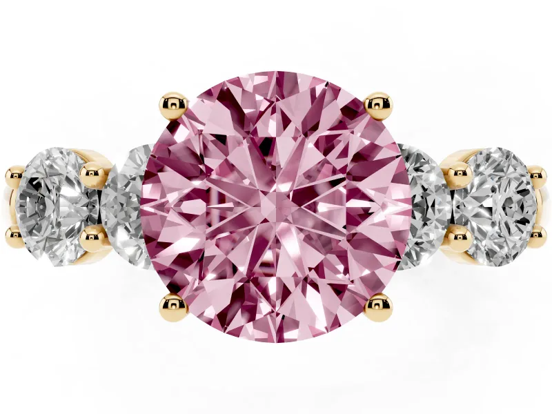 Round 5 Stone Engagement Ring Setting for a Fancy Pink Lab-Grown Diamond | Yellow Gold