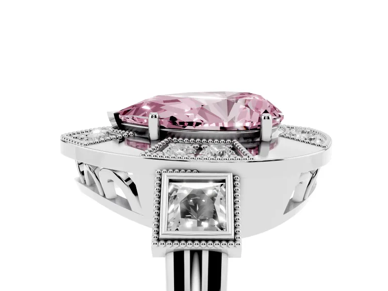Fancy Pink Pear Cut Diamond Milgrain Halo Ring Set in Silver with Split Shank