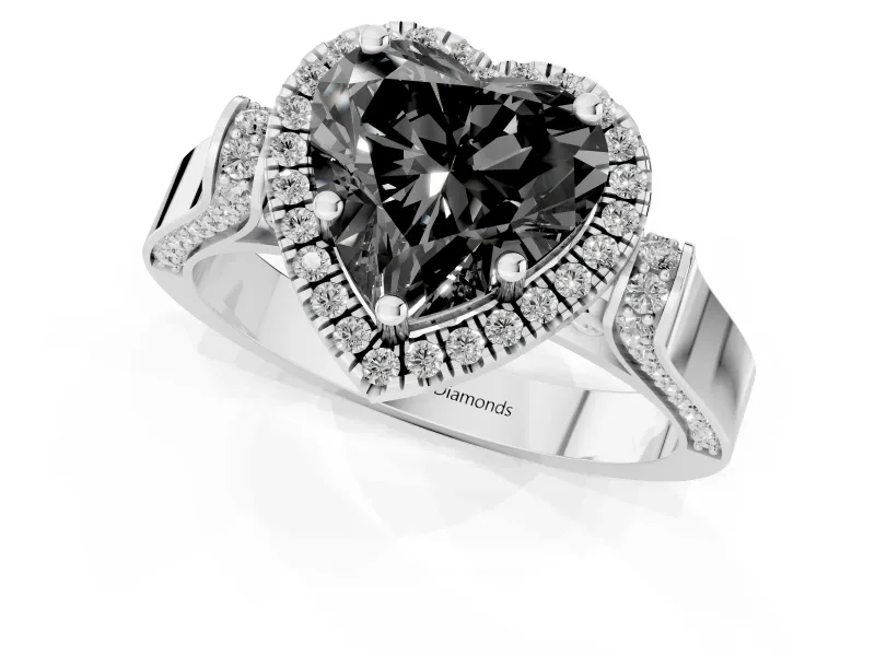 Heart-Shaped Pavé Halo Engagement Ring Setting for a Black Center | Sterling Silver