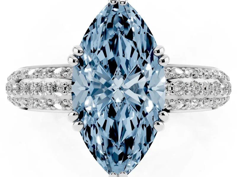 Marquise Three Row Pave Engagement Ring Setting for a Fancy Blue Lab-Grown Diamond | Sterling Silver