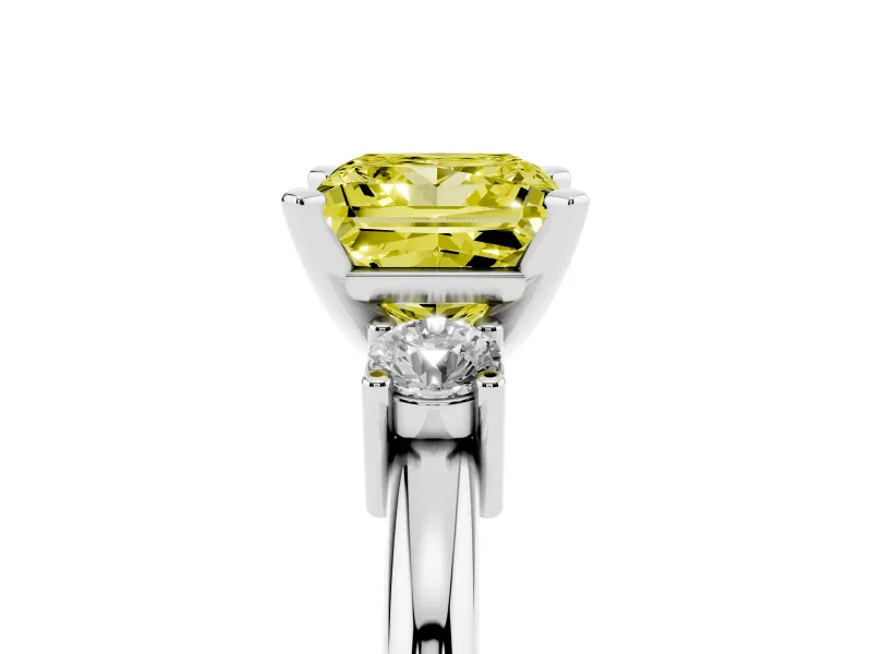Princess Cut 3 Stone Engagement Ring Setting for a Fancy Yellow Lab-Grown Diamond | Sterling Silver - Design NV-24494