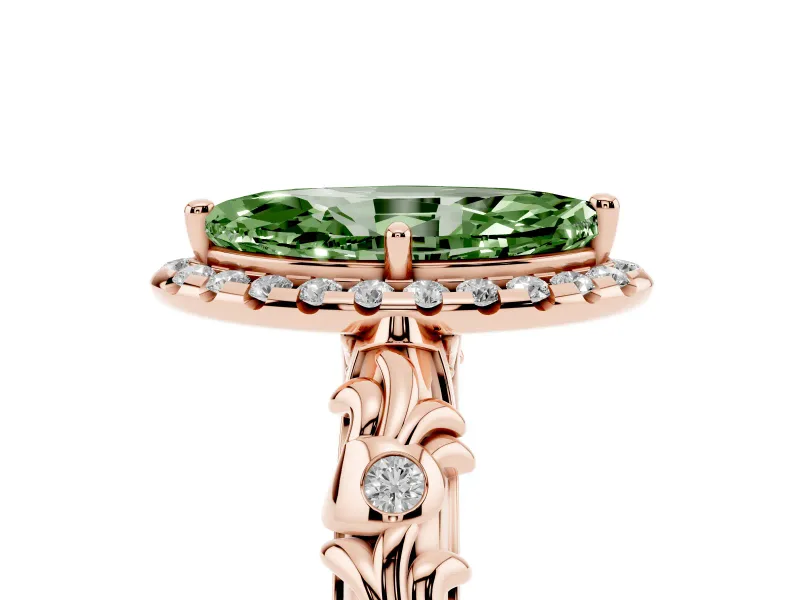 Marquise Leaf Halo Engagement Ring Setting for a Fancy Green Lab-Grown Diamond | Rose Gold