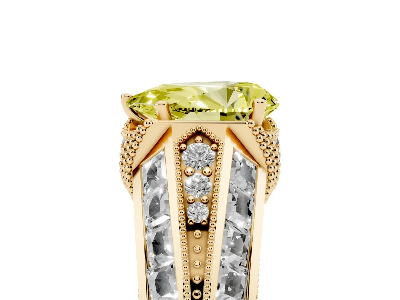 Pear-Shaped Vintage Milgrain Engagement Ring Setting for a Fancy Yellow Lab-Grown Diamond | Hidden Halo | Yellow Gold