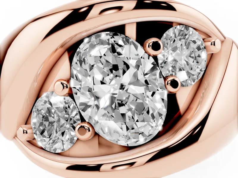 Oval Cut Diamond Channel-Set Crossover Ring Set in Rose gold