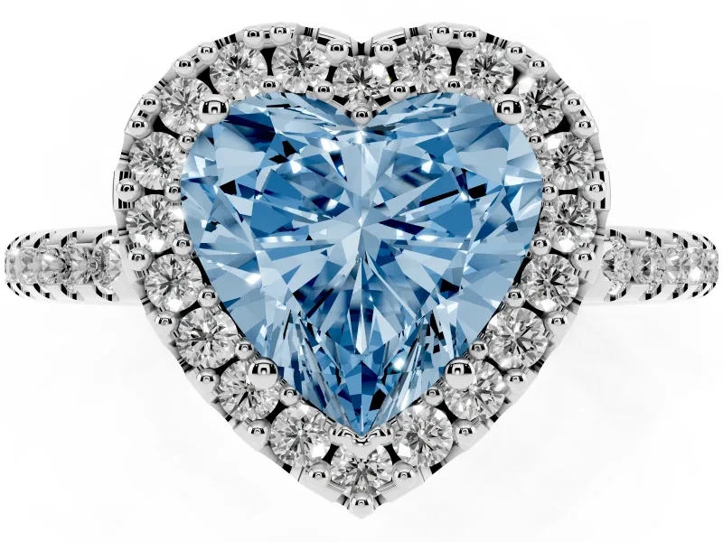 Heart-Shaped Pave Halo Engagement Ring Setting for a Fancy Blue Lab-Grown Diamond | Pave Band | Platinum