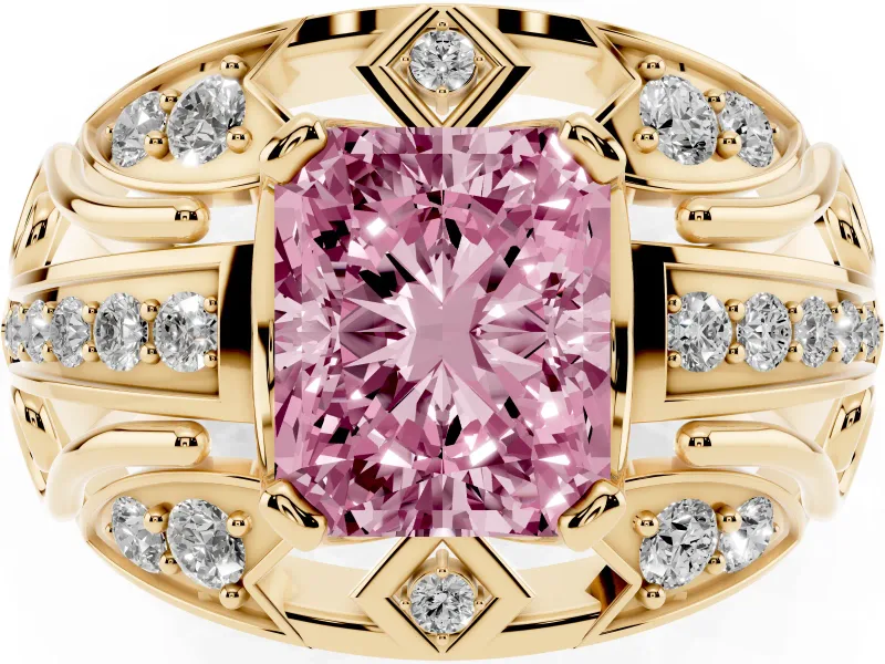 Radiant Cut Art Deco Engagement Ring Setting for a Fancy Pink Lab-Grown Diamond | Yellow Gold