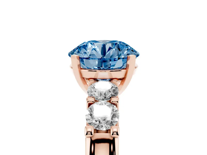 Round Five Stone Engagement Ring Setting for a Fancy Blue Lab-Grown Diamond | Rose Gold