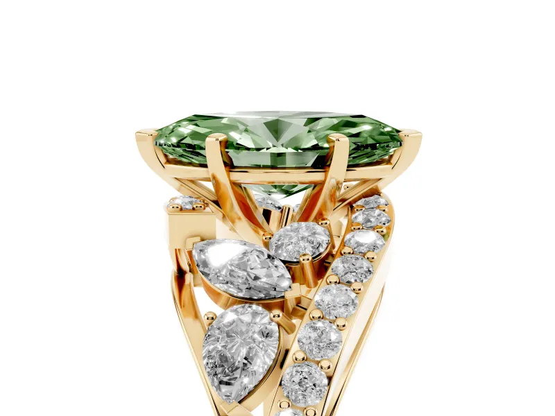 Marquise Bypass Pavé Engagement Ring Setting for a Fancy Green Lab-Grown Diamond | Yellow Gold