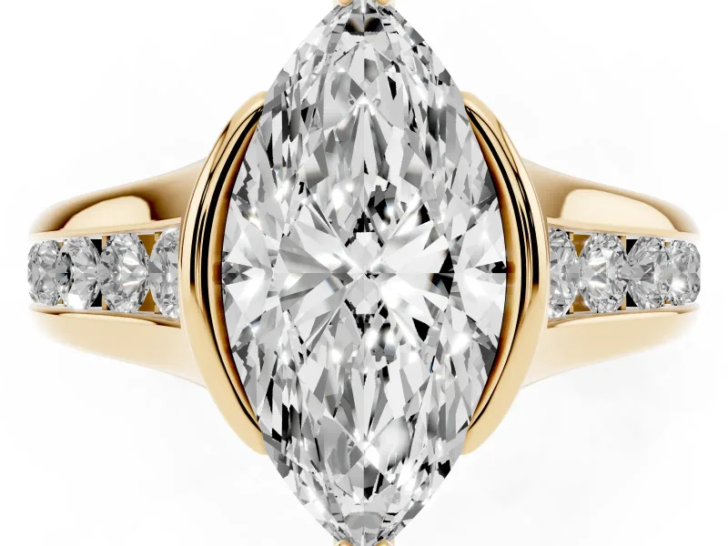 Marquise Half Bezel Solitaire Engagement Ring Setting | Graduated Channel Band | Yellow Gold