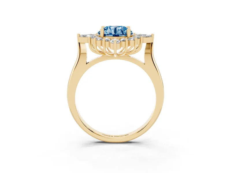 Round Engagement Ring Setting for a Fancy Blue Lab-Grown Diamond | Yellow Gold - Design NV-24790