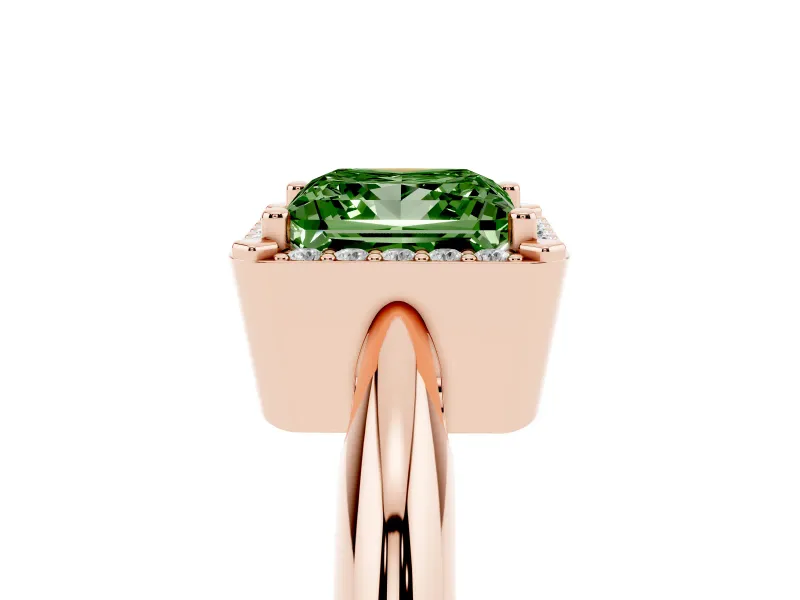 Princess Cut Halo Engagement Ring Setting for a Fancy Green Lab-Grown Diamond | Plain Tapered Band | Rose Gold