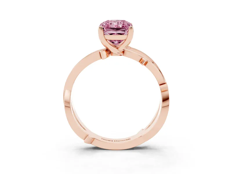 Fancy Pink Radiant Cut Diamond Pavé Twist Band Solitaire Ring Set in Rose gold with Prong Setting