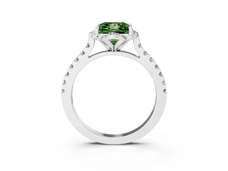 Princess Cut Floral Petal Engagement Ring Setting for a Fancy Green Lab-Grown Diamond | Petal Accents | Platinum