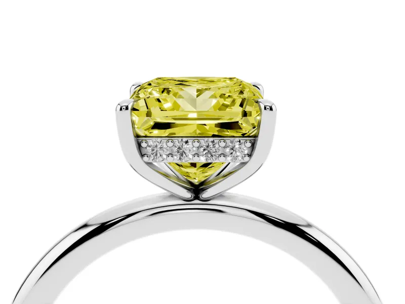 Princess Cut Hidden Halo Ring Setting for a Fancy Yellow Lab-Grown Diamond | White Gold