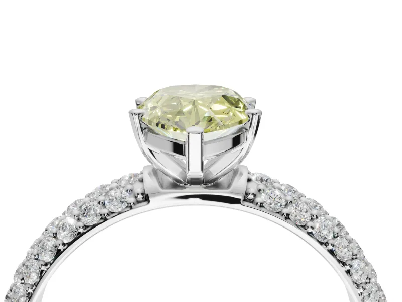 Pear-Shaped Domed Pavé Engagement Ring Setting for a Fancy Yellow Lab-Grown Diamond | Platinum