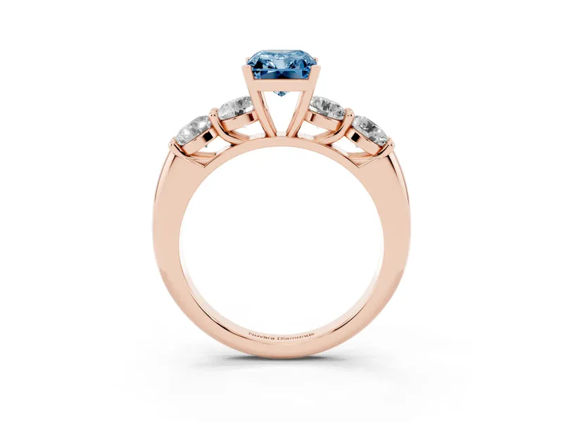 Radiant Cut Five Stone Engagement Ring Setting for a Fancy Blue Lab-Grown Diamond | Prong Set Side Stones | Rose Gold