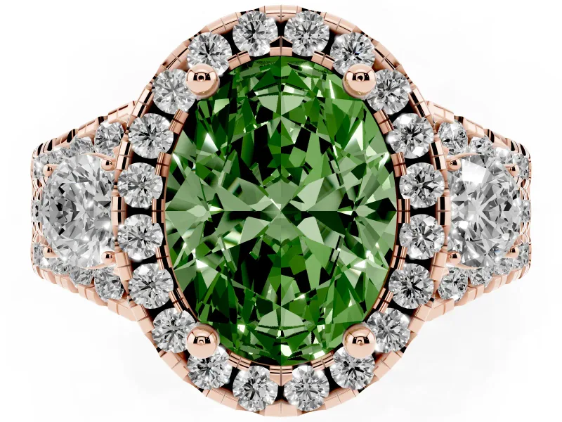 Oval Halo Split Shank Engagement Ring Setting for a Fancy Green Lab-Grown Diamond | Round Side Stones | Rose Gold