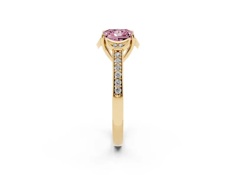Princess Cut Floral Pavé Engagement Ring Setting for a Fancy Pink Lab-Grown Diamond | Yellow Gold