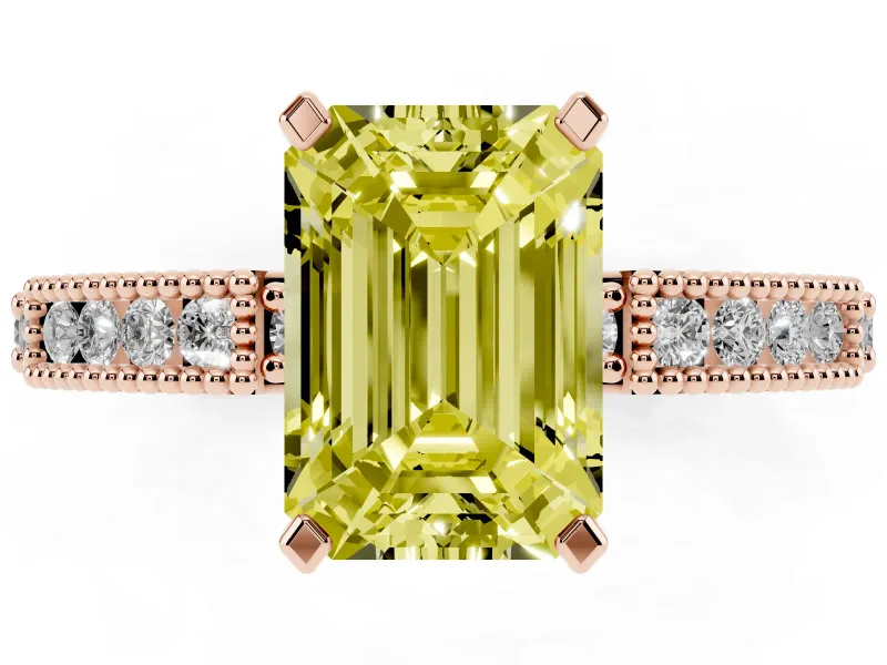 Emerald Cut Vintage Pavé Engagement Ring Setting for a Fancy Yellow Lab-Grown Diamond | Rose Gold
