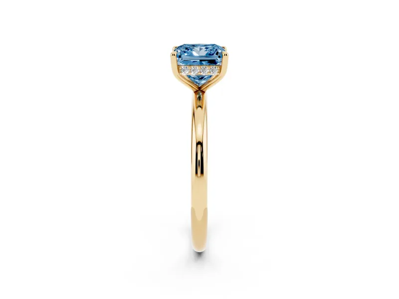 Princess Cut Hidden Halo Ring Setting for a Fancy Blue Lab-Grown Diamond | Yellow Gold