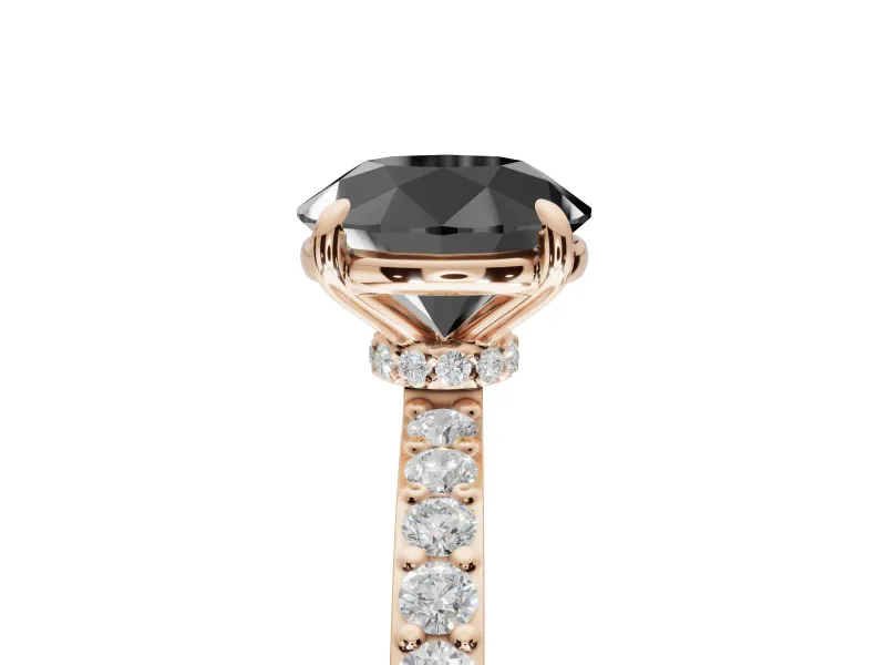 Round Hidden Halo Solitaire Engagement Ring Setting for a Black Center | Pavé Band | Rose Gold