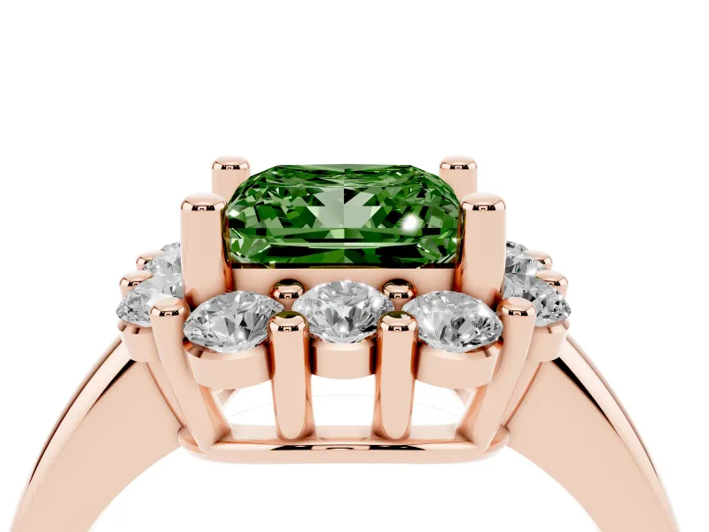 Princess Cut Cluster Halo Engagement Ring Setting for a Fancy Green Lab-Grown Diamond | Large Round Accents | Rose Gold