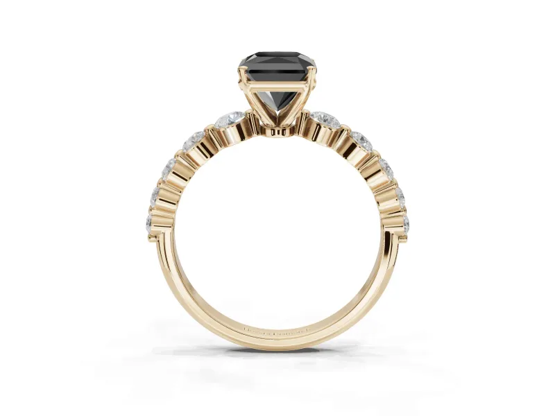 Radiant Cut Graduated Side Stone Engagement Ring Setting for a Black Center | Yellow Gold