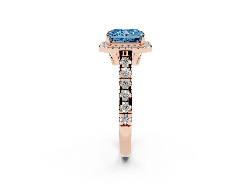 Radiant Cut Accented Halo Engagement Ring Setting for a Fancy Blue Lab-Grown Diamond | Rose Gold