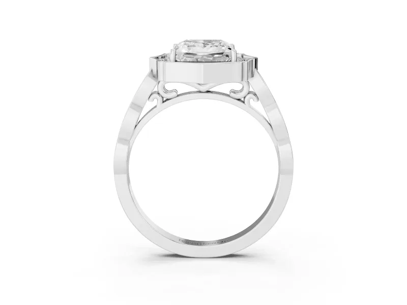 Princess Cut Vintage Scalloped Halo Engagement Ring Setting | Pave Band | Platinum