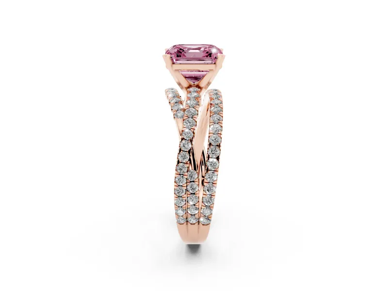 Asscher Cut Twisted Pavé Engagement Ring Setting for a Fancy Pink Lab-Grown Diamond | Rose Gold