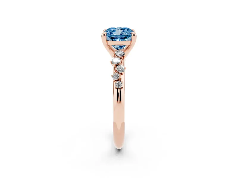 Cushion Cut Graduated Accent Engagement Ring Setting for a Fancy Blue Lab-Grown Diamond | Rose Gold