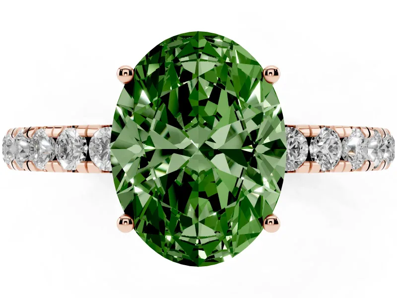 Oval Pave Solitaire Engagement Ring Setting for a Fancy Green Lab-Grown Diamond | Shared Prong Band | Rose Gold