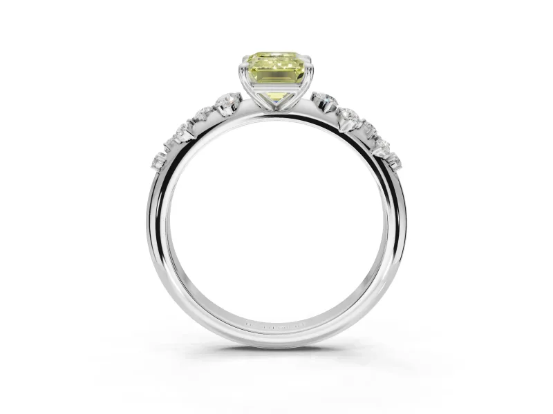 Emerald Cut Graduated Solitaire Engagement Ring Setting for a Fancy Yellow Lab-Grown Diamond | Platinum