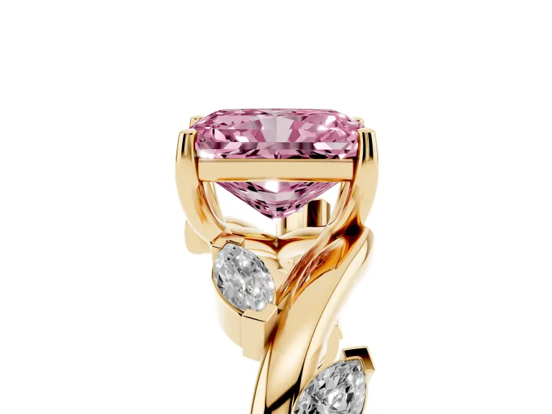 Radiant Cut Twisted Vine Engagement Ring Setting for a Fancy Pink Lab-Grown Diamond | Yellow Gold
