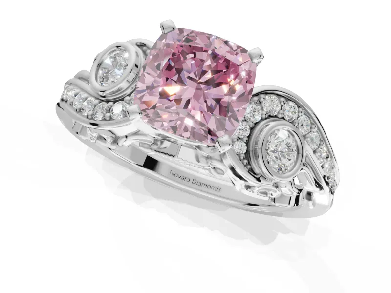 Cushion Cut Swirl Engagement Ring Setting for a Fancy Pink Lab-Grown Diamond | Sterling Silver