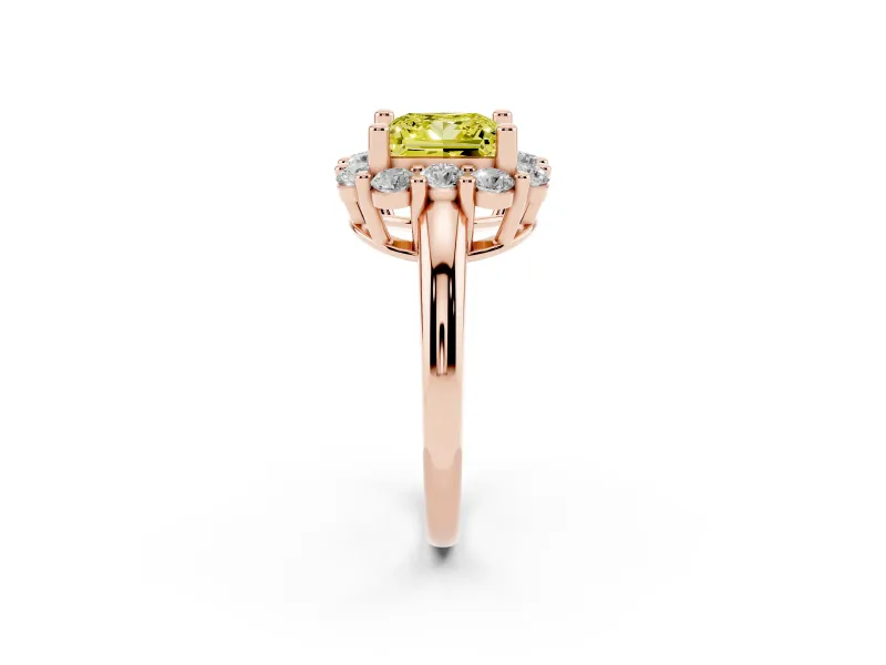 Princess Cut Cluster Halo Engagement Ring Setting for a Fancy Yellow Lab-Grown Diamond | Large Round Accents | Rose Gold