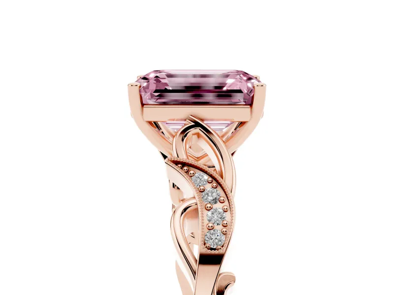 Emerald Cut Vine Engagement Ring Setting for a Fancy Pink Lab-Grown Diamond | Rose Gold