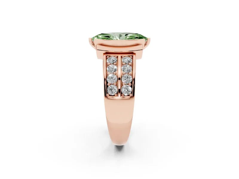 Fancy Green Marquise Cut Diamond Wide Channel Set Band Ring Set in Rose gold with Bezel Setting