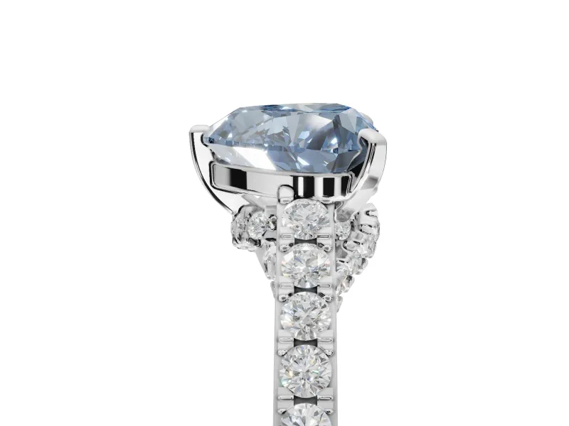 Heart-Shaped Pavé Engagement Ring Setting for a Fancy Blue Lab-Grown Diamond | Crossover Gallery | Sterling Silver