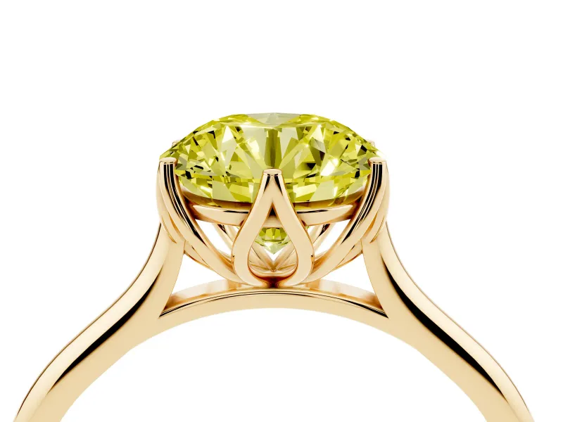 Fancy Yellow Round Cut Diamond Solitaire Cathedral Ring Set in Yellow gold with Prong Setting