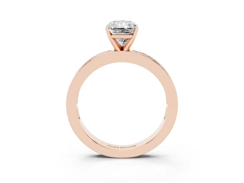Radiant Cut Channel Set Engagement Ring Setting | Baguette Side Stones | Rose Gold