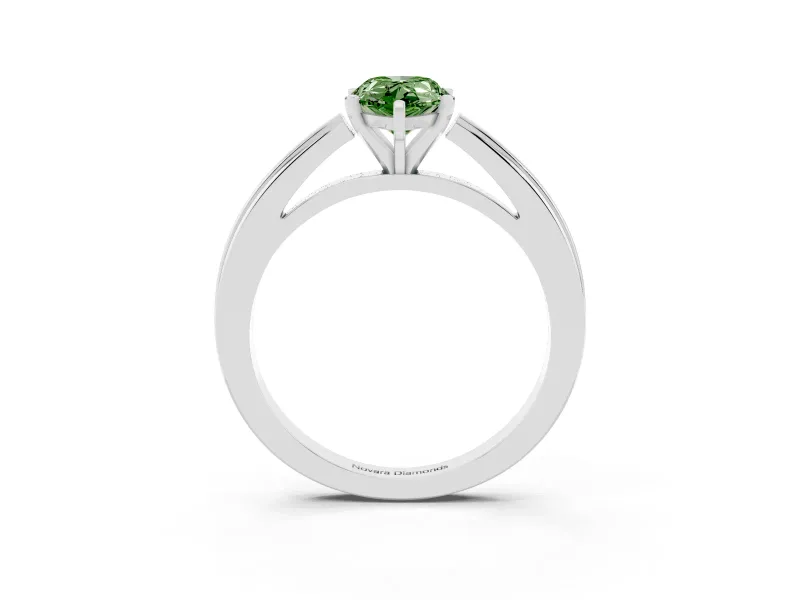 Fancy Green Pear Cut Diamond Solitaire Ring Set in Platinum with Prong Setting and Classic Band