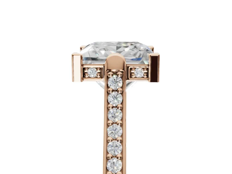 Princess Cut Vintage Cathedral Engagement Ring Setting | Carved Band | Rose Gold