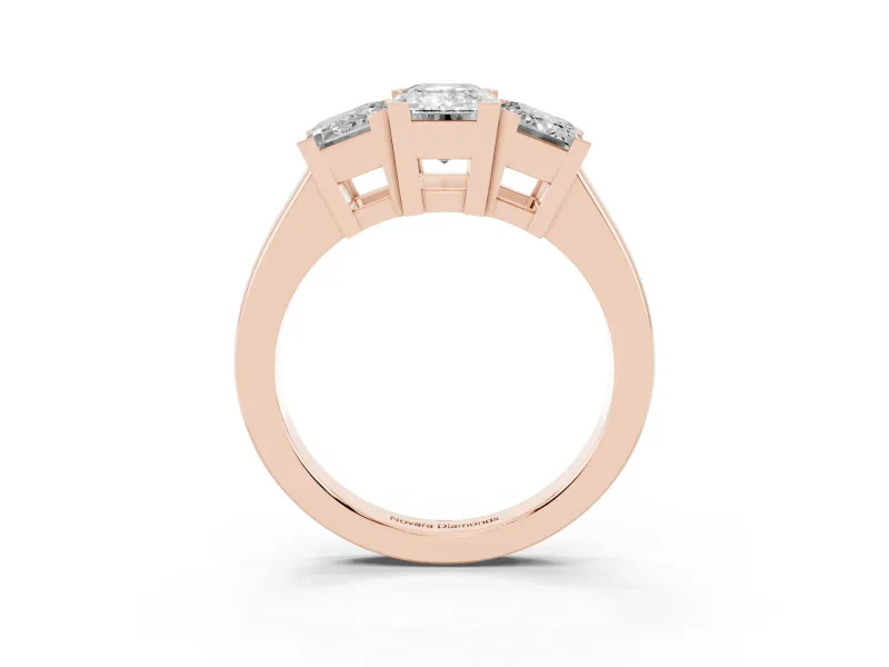Emerald Cut Three Stone Engagement Ring Setting | Large Side Stones | Rose Gold