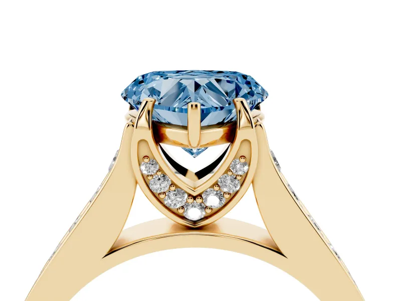 Heart-Shaped Graduated Pavé Engagement Ring Setting for a Fancy Blue Lab-Grown Diamond | Yellow Gold