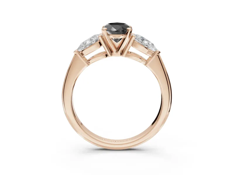 Pear-Shaped Three-Stone Engagement Ring Setting for a Black Center | Pear Side Stones | Rose Gold