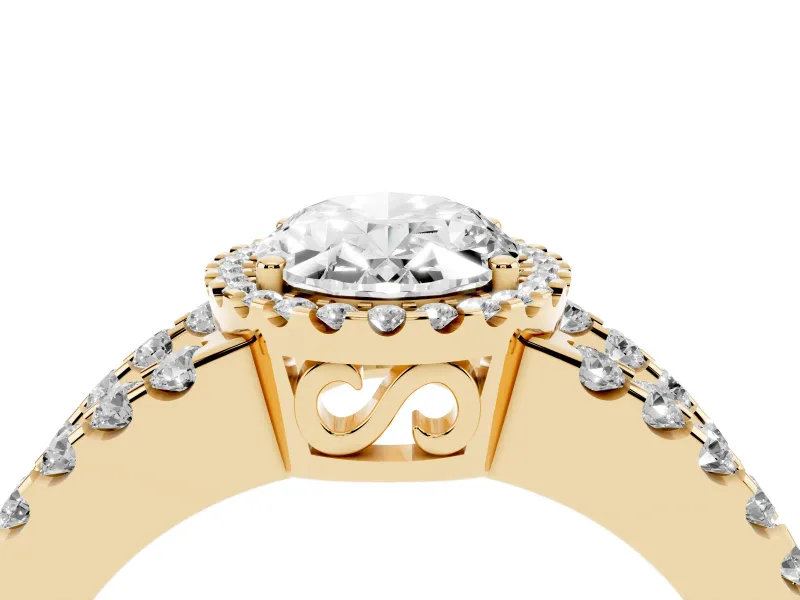 Oval Halo Split Shank Engagement Ring Setting | Pavé Strands | Yellow Gold