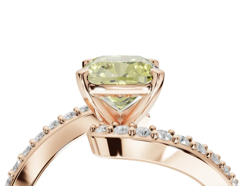 Cushion Cut Bypass Pavé Engagement Ring Setting for a Fancy Yellow Lab-Grown Diamond | Rose Gold
