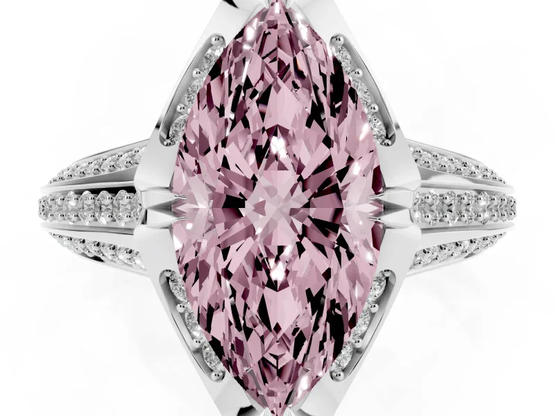 Marquise Hidden Halo Engagement Ring Setting for a Fancy Pink Lab-Grown Diamond | Triple Row Pavé Band | White Gold